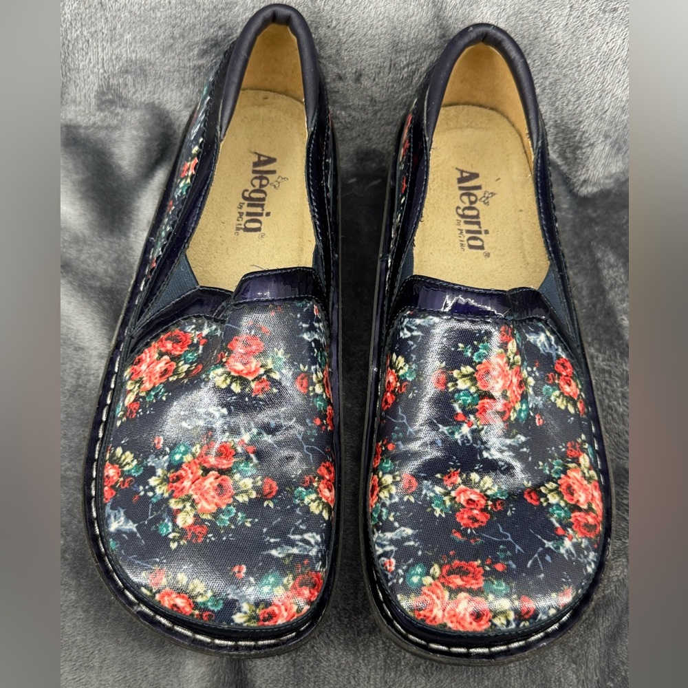 Alegria PG Lite Debra Blue Floral Turning Up Roses Shoes DEB-306 Size 42 11.5 12